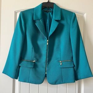 Isabella DeMarco Size 10 Teal Textured Gold Zip-Front Blazer Tailored Women’s